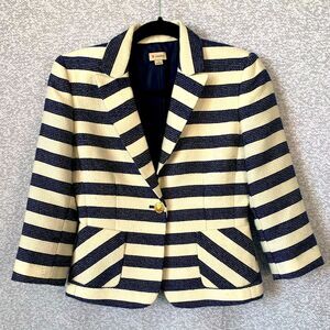 CREMIEUX Women's Blazer Blue Cream Sailor Stripe Gold Buttons Size 2 #514